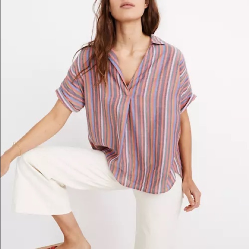 Courier Button-Back Shirt in Rainbow Stripe
